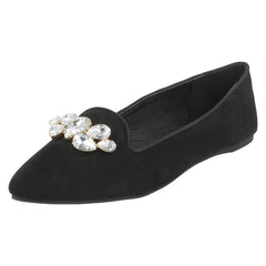 Ladies Spot On Jewel Trim Vamp Ballerinas