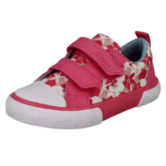 Girls Clarks Playprints Floral Starfish Design Canvas Shoes Foxing Shell