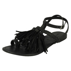 Ladies Leather Collection Flat Tassel Sandals