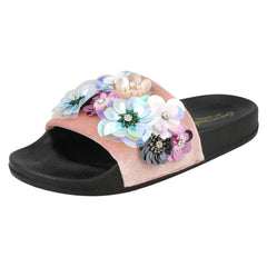 Ladies Savannah Sequin Flower Slider Mules
