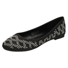 Ladies Spot On Diamante Bead Ballerinas F80385