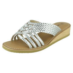 Ladies Leather Collection Low Wedge Platform Sandals F00423