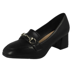 Ladies Spot On Buckle Detailed Slip On Mid Heel Court Shoe F90154