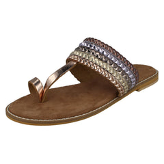 Ladies Leather Collection Metallic Toe Loop Sandals F00273