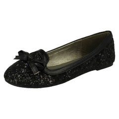 Girls Spot On Glitter Bow Detail Flats