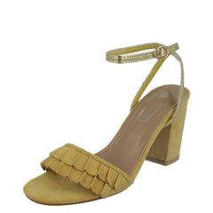 Ladies Spot On Open Toe Block Heel Sandals With Ruffle Front