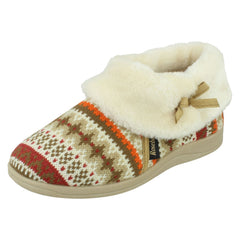 Ladies Rose Bank Memory Foam Aztec Print Bootee Slippers Emily
