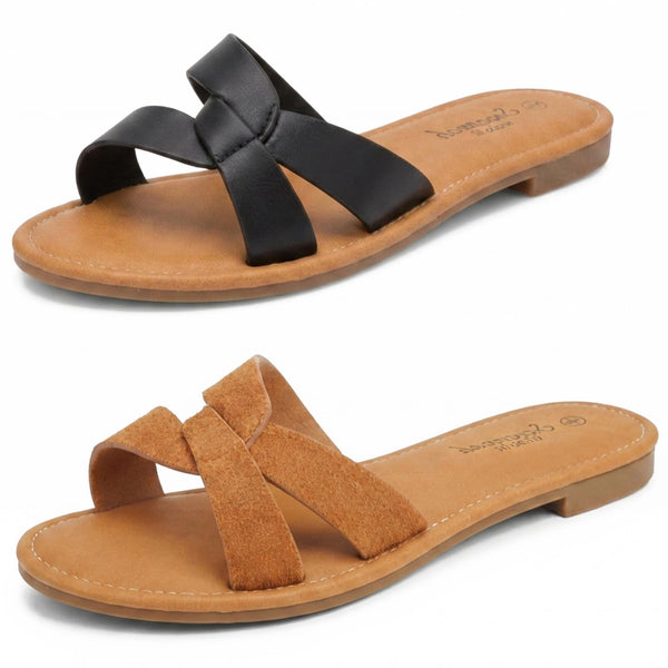 Ladies Savannah Wide Fit Flat Twist Mules F00406