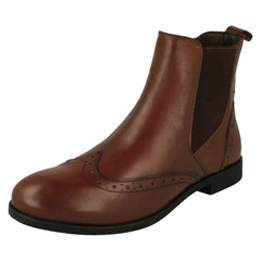 Ladies Leather Collection Brogue Detailed Chelsea Boots F4455