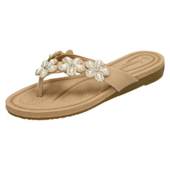 Ladies Savannah Jewelled Flower Trim Toepost Sandals