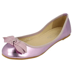Ladies Spot On Flat Ballerina Ribbon Bow Vamp Shoe