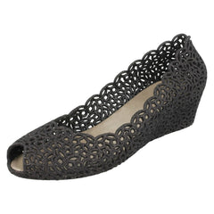 Ladies Savannah Slip On Open Toe Ballerina Style Wedge Shoes