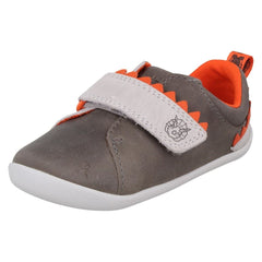 Boys Clarks Leather Hook & Look Dinosaur Pre-Walkers Casual Shoes - Roamer Rex T