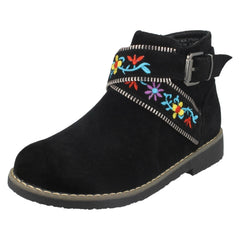 Girls Spot On Ankle Boots With Embroidered Flowers H5072