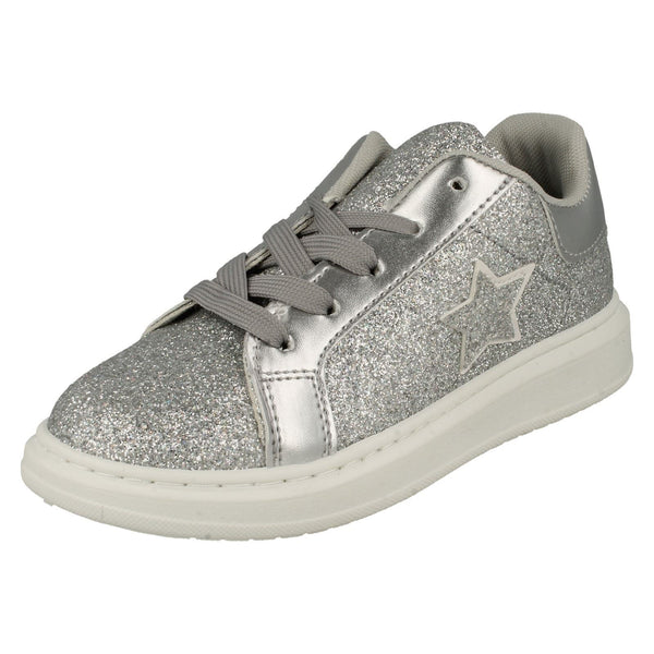 Girls Spot On Star Detailed Glitter Trainers H2642