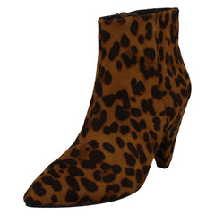 Ladies Spot On Leopard Print High Heel Ankle Boots F51124