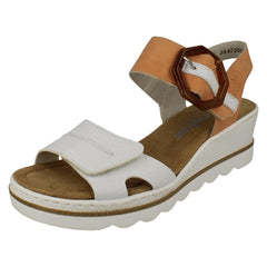 Ladies Rieker Buckle Detailed Wedge Heeled Sandals 67476