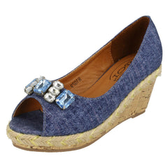 Girls Spot On Cork High Wedge Rope Foxing Sandal