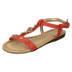 Girls Spot On Casual T-bar Sandals With Skull And Cross Detail