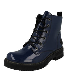 Ladies Rieker Lace Up Warm Lined Combat Style Side Zip Ankle Boots 72010
