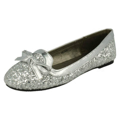 Girls Spot On Glitter Bow Detail Flats