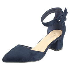 Ladies Anne Michelle Block Heel Closed Pointed Toe Court Shoes F90125