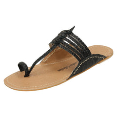 Ladies Leather Collection Flat Toeloop Braided Sandals F00077