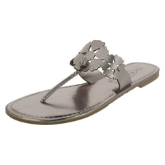 Ladies Spot On Flat Toe Post Sandal With Flower Design