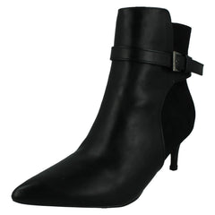 Ladies Spot On Mid Heel Ankle Boots with Buckle Strap and Back Panel