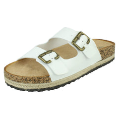 Ladies Down To Earth Twin Buckle Strap Sliders Sandals F12086