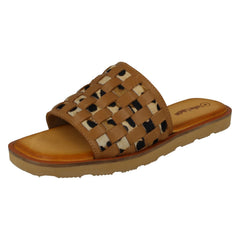 Ladies Leather Collection Leopard Print Sliders F00341