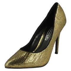 Ladies Spot On High Heel Pointed Toe Snake Design Court Shoes