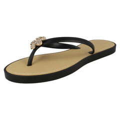 Ladies Savannah Toe Post Diamante Flower Detail Sandals