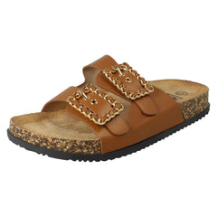 Ladies Down To Earth Twin Chain Buckle Sandals F00450