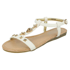 Girls Spot On Casual T-bar Sandals With Skull And Cross Detail