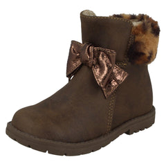Girls Spot On Fur Collar Ankle Boots H4183
