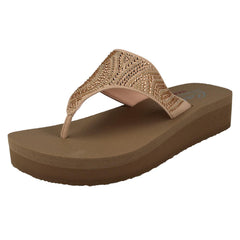 Ladies Skechers Toe Post Platform Wedge Sandals Stone Candy 31614