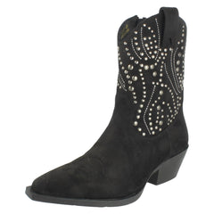 Ladies Spot On Stud Detailed Small Heel Zip Ankle Cowboy Boots F51257