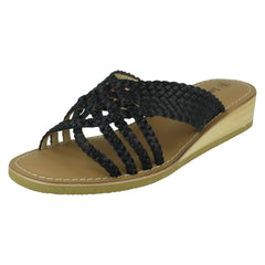 Ladies Leather Collection Low Wedge Platform Sandals F00422