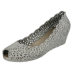 Ladies Savannah Slip On Open Toe Ballerina Style Wedge Shoes