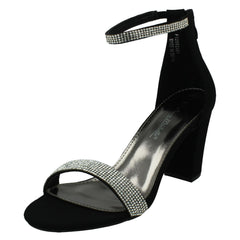 Ladies Anne Michelle Wide Fit Block Heel Diamante Mule Sandal F12052