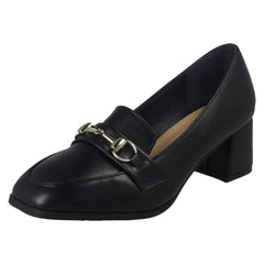 Ladies Spot On Buckle Detailed Slip On Mid Heel Court Shoe F90154