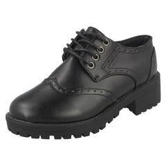 Girls Spot On Mid Chunky Heel Brogue School Shoes H3071