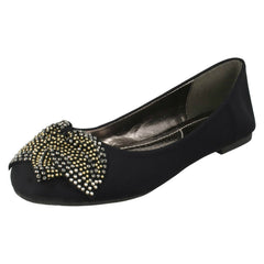 Ladies Spot On Bow Trim Black Ballerinas F80326