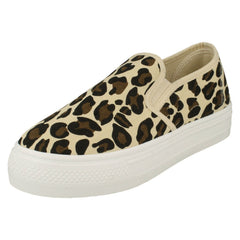 Ladies Spot On Platform Animal Print Canvas Pumps F80523