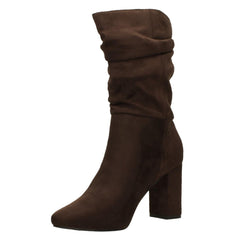 Ladies Spot On Mid Block Heel Calf Rouched Boots F51238