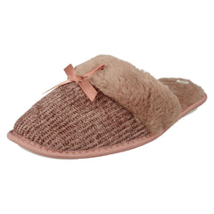 Ladies Spot On Faux Fur Cuff Mule Slippers X2113