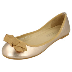 Ladies Spot On Flat Ballerina Ribbon Bow Vamp Shoe