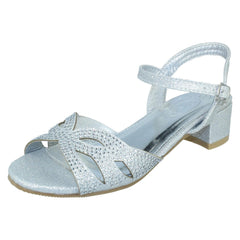 Girls Spot On Mid Heel Glitter Sandals H1111