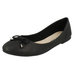 Ladies Leather Collection Bow Trim Vamp Ballerinas